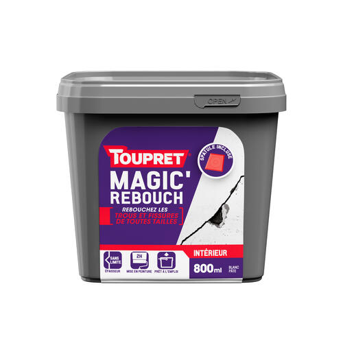 Enduit de rebouchage en pâte allégée avec spatule – Magic'Rebouch MGRET0.8 – Toupret – pot 0,8 L – photo 1