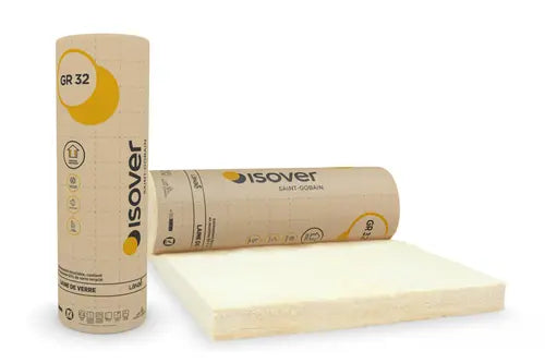 Laine de verre GR32 roulée revêtue kraft – 120 mm, R = 3,75 – Isover – rouleau 2,70 x 1,20 m (3,24 m²)