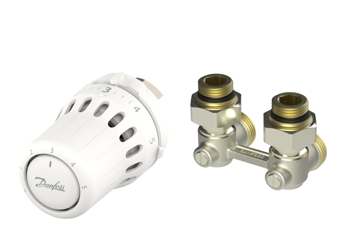 Kit thermostatique React tête liquide + raccord en H RLV-KB pour radiateur à robinet intégré – Danfoss