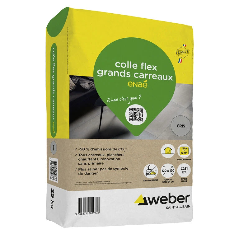 Mortier-colle carrelage C2 S1 ET colle flex enaé (ex-webercol flex éco) gris – Weber – sac 25 kg – photo 1