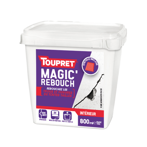 Enduit de rebouchage en pâte allégée avec spatule – Magic'Rebouch MGRET0.8 – Toupret – pot 0,8 L – photo 2