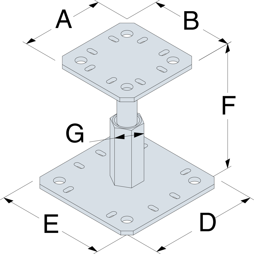 Pied de poteau réglable électrozingué platine 100 x 100 mm – Simpson Strong-Tie