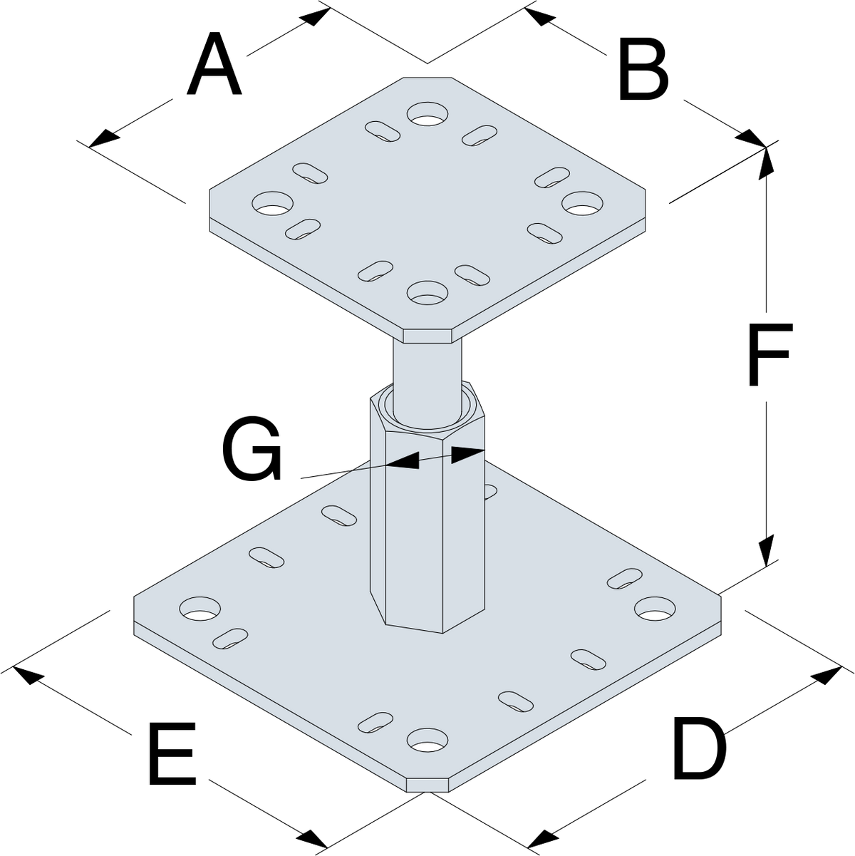 Pied de poteau réglable électrozingué platine 100 x 100 mm – Simpson Strong-Tie