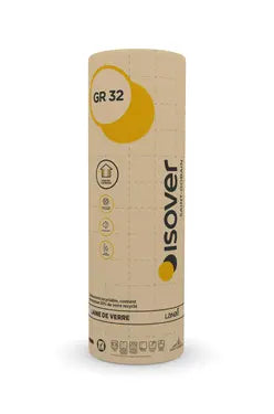 Laine de verre GR32 roulée revêtue kraft – 100 mm, R = 3,15 – Isover – rouleau 2,70 x 1,20 m (3,24 m²)