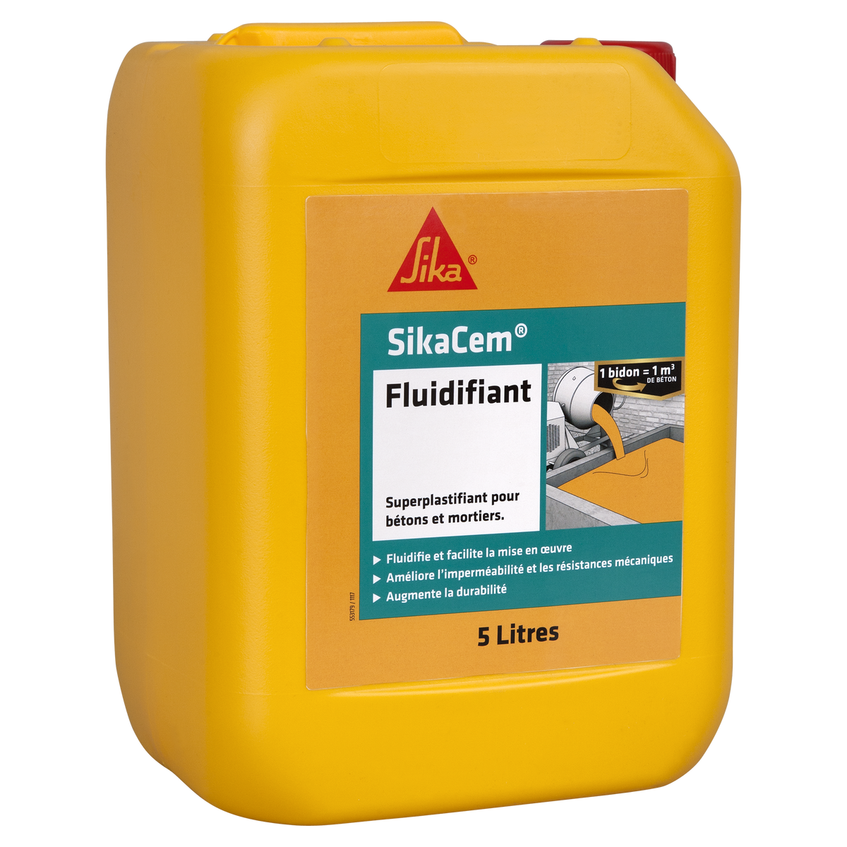Superplastifiant haut réducteur d'eau pour béton et mortier – SikaCem Fluidifiant – Sika – bidon 5 L – photo 1