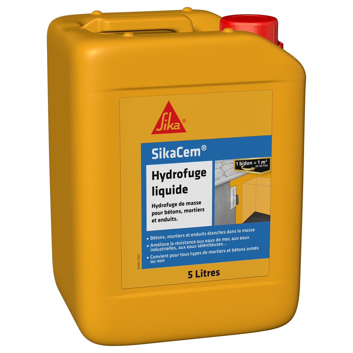Hydrofuge de masse liquide pour béton et mortier – SikaCem Hydrofuge liquide – Sika – bidon 5 L – photo 1