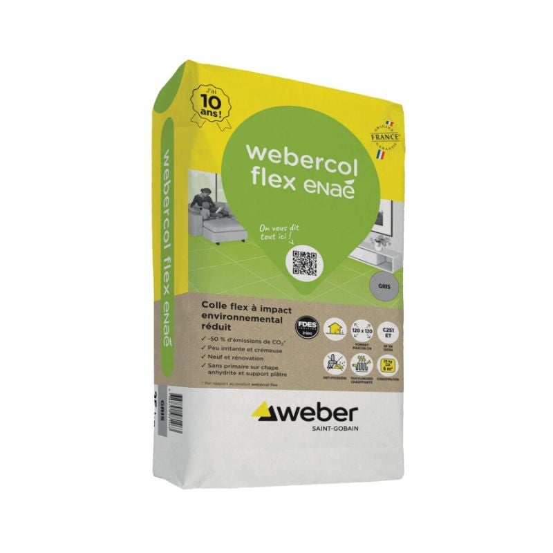 Mortier-colle carrelage C2 S1 ET colle flex enaé (ex-webercol flex éco) gris – Weber – sac 25 kg – photo 3