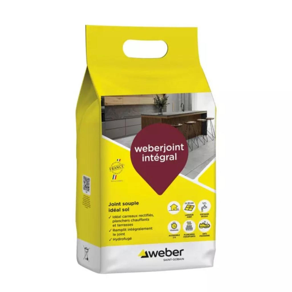 Joint carrelage weberjoint intégral gris ciment E00 – Weber – sac 5 kg – photo 2