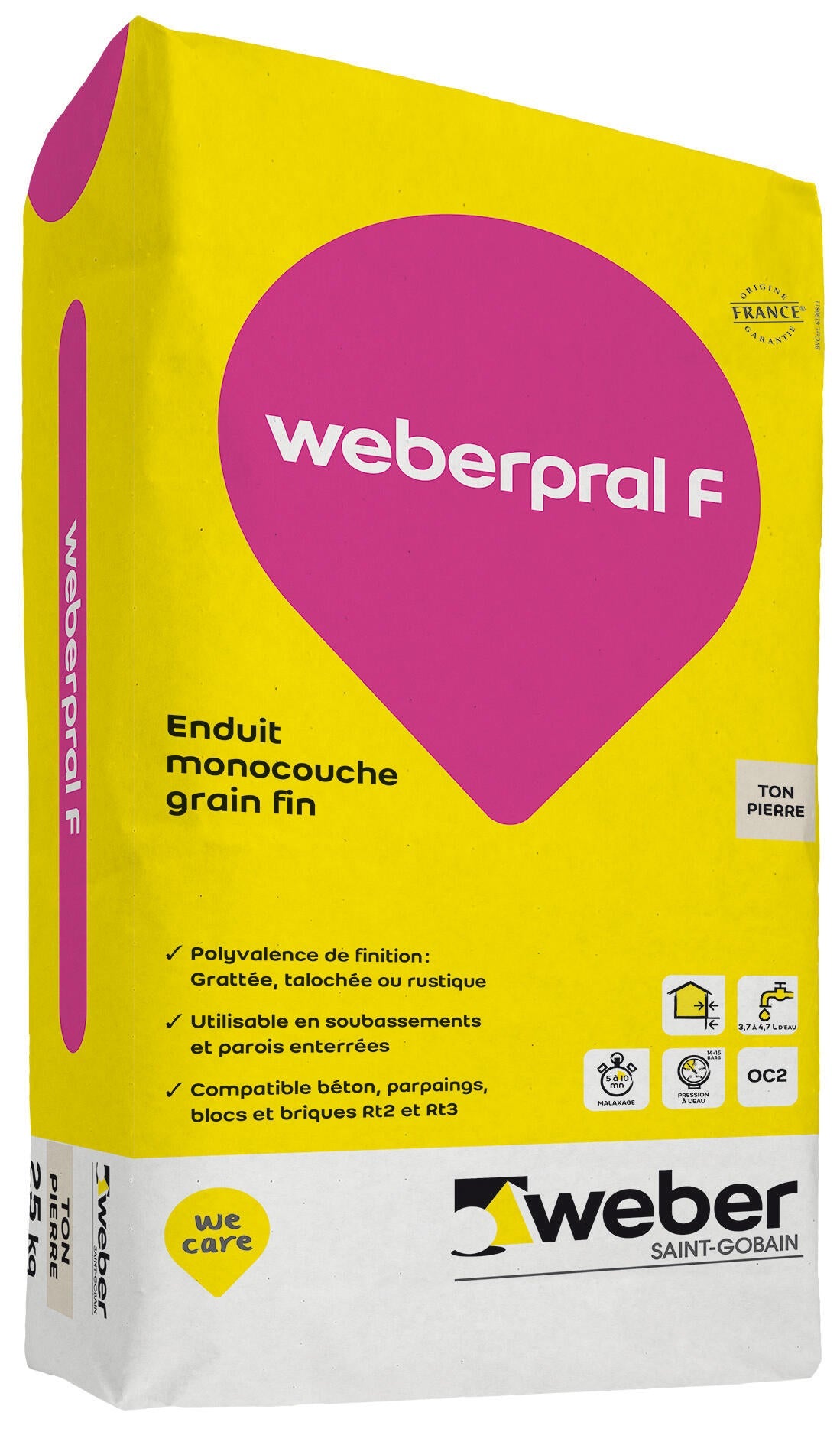 Enduit de façade monocouche weberpral F ton pierre 016 – Weber – sac 25 kg – photo 2