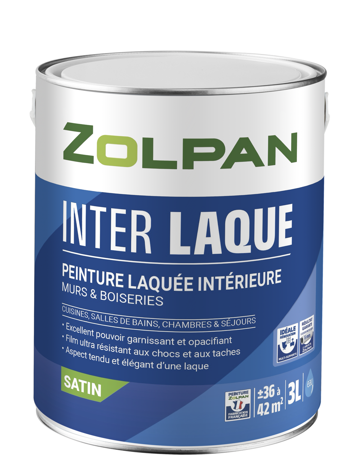 Laque boiseries satinée blanche Zolpan Inter Laque – 3 L – photo 1
