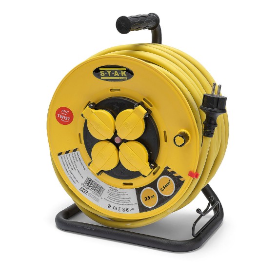 Enrouleur professionnel 25 m H07RN-F 3G2,5 4 prises IP44 tambour fixe – Velamp