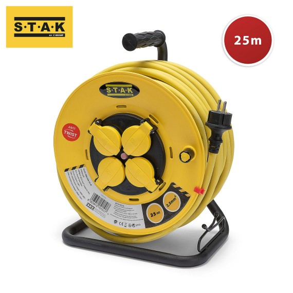 Enrouleur professionnel 25 m H07RN-F 3G2,5 4 prises IP44 tambour fixe – Velamp