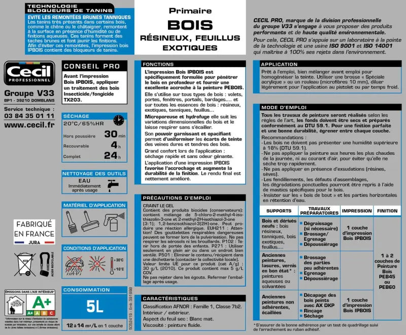 Primaire d'impression bois anti-tanins – Cecil Professionnel