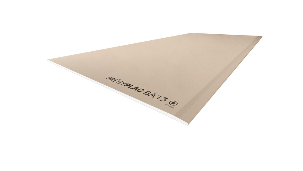 Plaque de plâtre BA13 standard Prégyplac – 2,50 x 1,20 m, bords amincis – Siniat – à la plaque (3 m²)