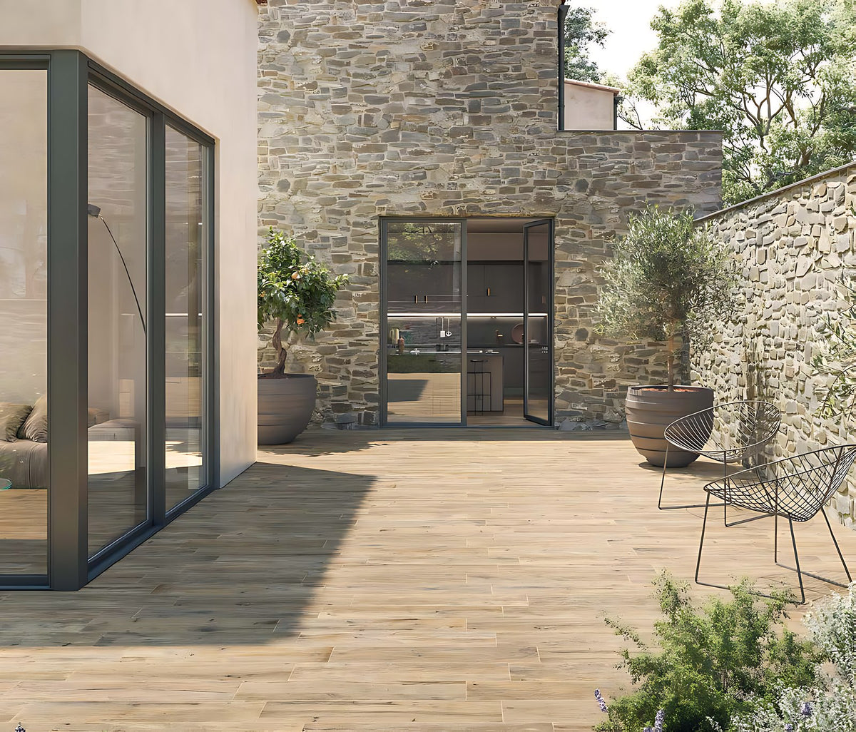 Carrelage extérieur grès cérame Jasper aspect bois antidérapant R11
