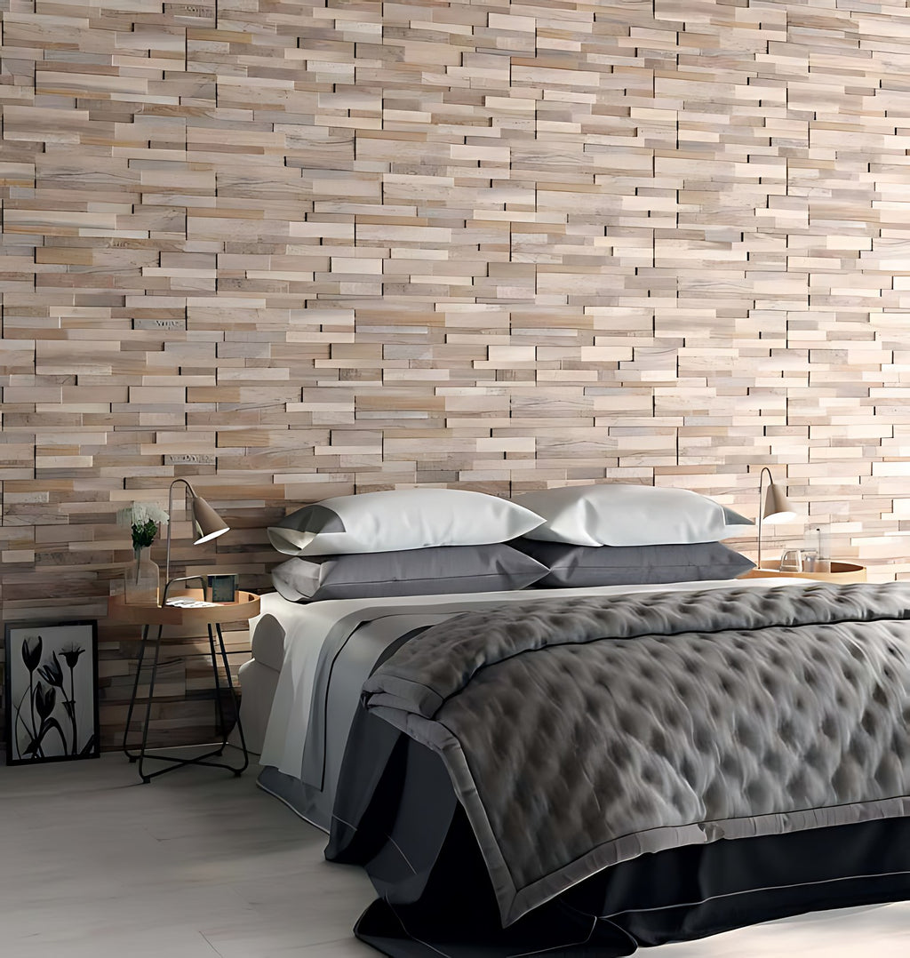 Parement grès cérame émaillé Wall art aspect pierre 60 x 15 cm