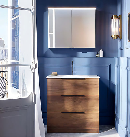 Armoire de toilette Free 2 portes miroirs avec lampe LED