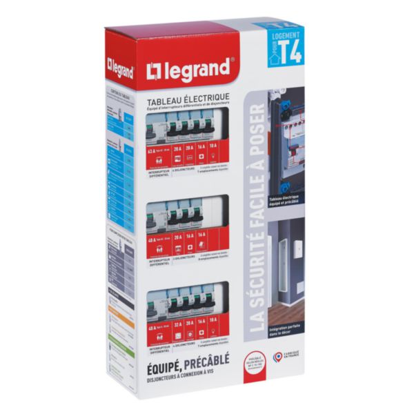 Tableau électrique pré-équipé et pré-câblé 3 rangées 13 modules – Legrand – 3 interrupteurs différentiels + 11 disjoncteurs
